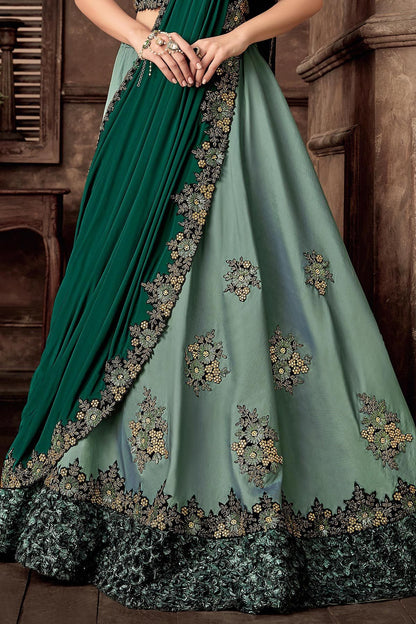Blue Lehenga Set with Green Dupatta