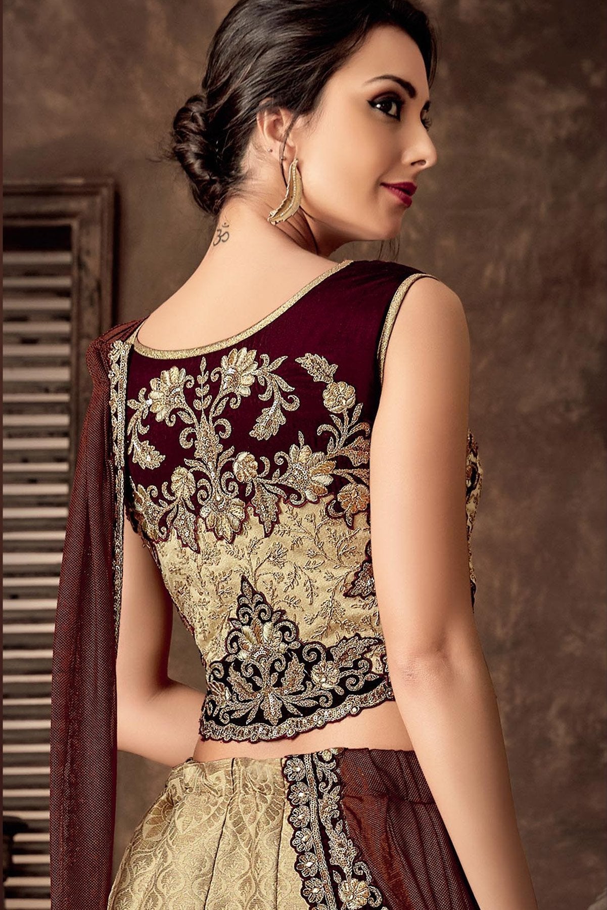 Yellow colored Lehenga Set with Brown Dupatta