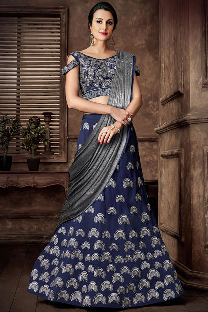 Blue Lehenga Set with Grey Dupatta