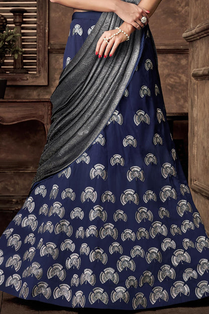 Blue Lehenga Set with Grey Dupatta