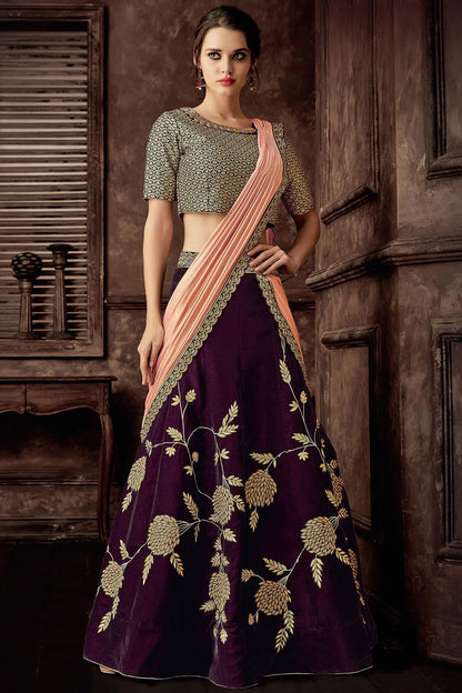 Purple Lehenga Set with Lycra Peach Dupatta