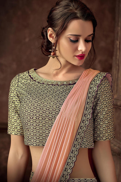 Purple Lehenga Set with Lycra Peach Dupatta