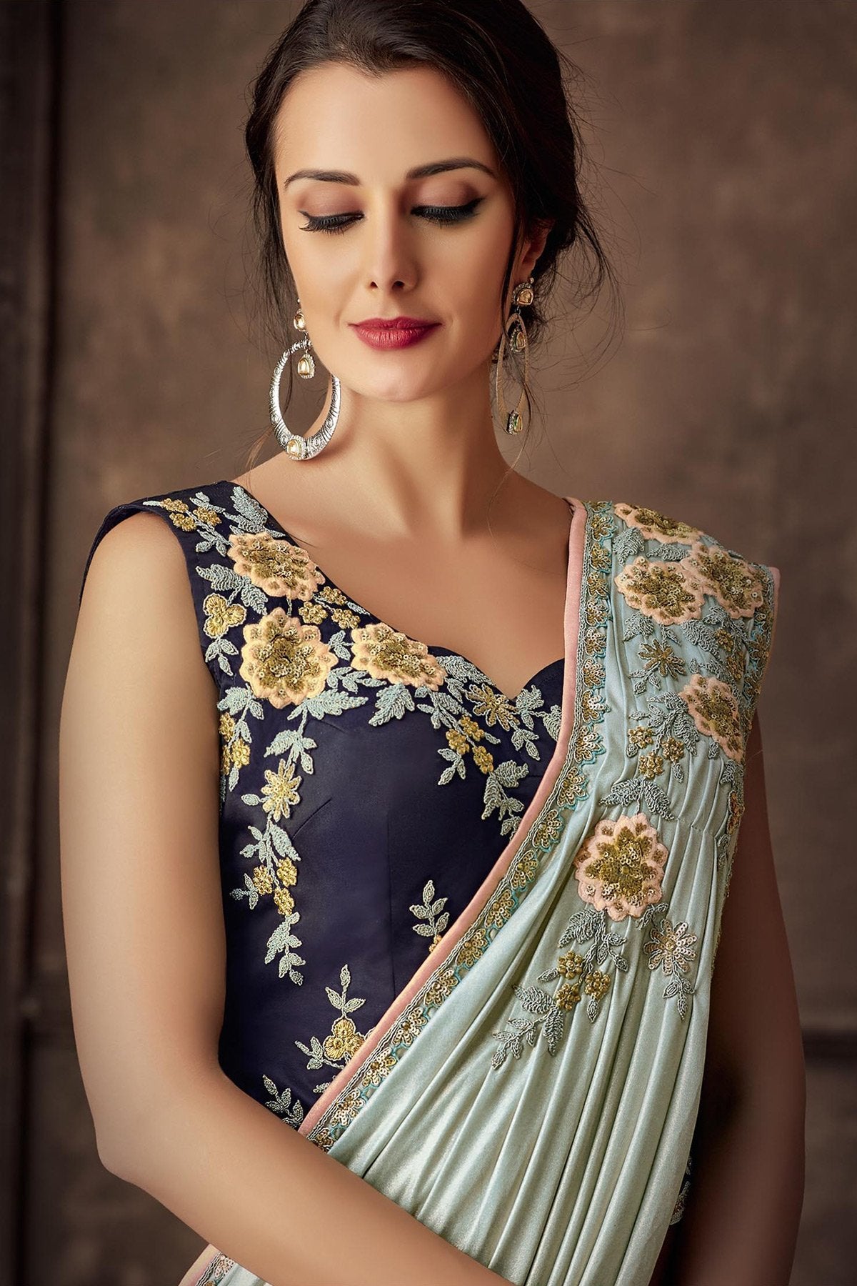 Blue Lehenga set with Cyan Dupatta