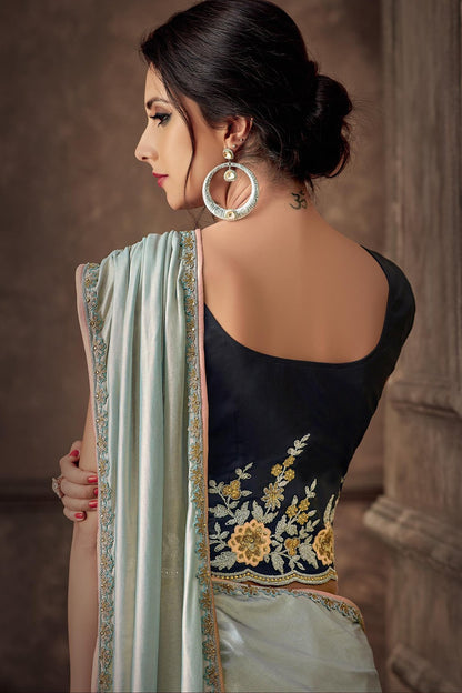 Blue Lehenga set with Cyan Dupatta