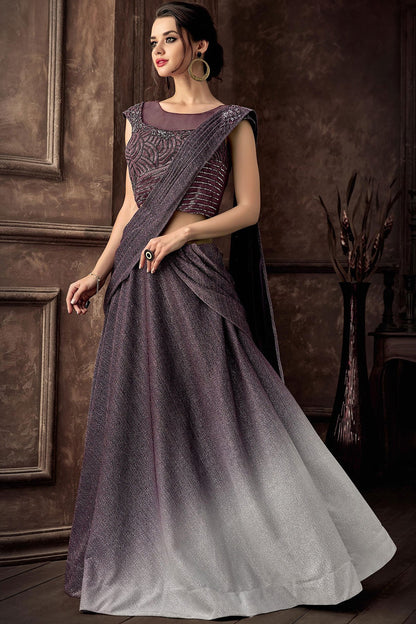 Lavender colored Lehenga with net Blouse