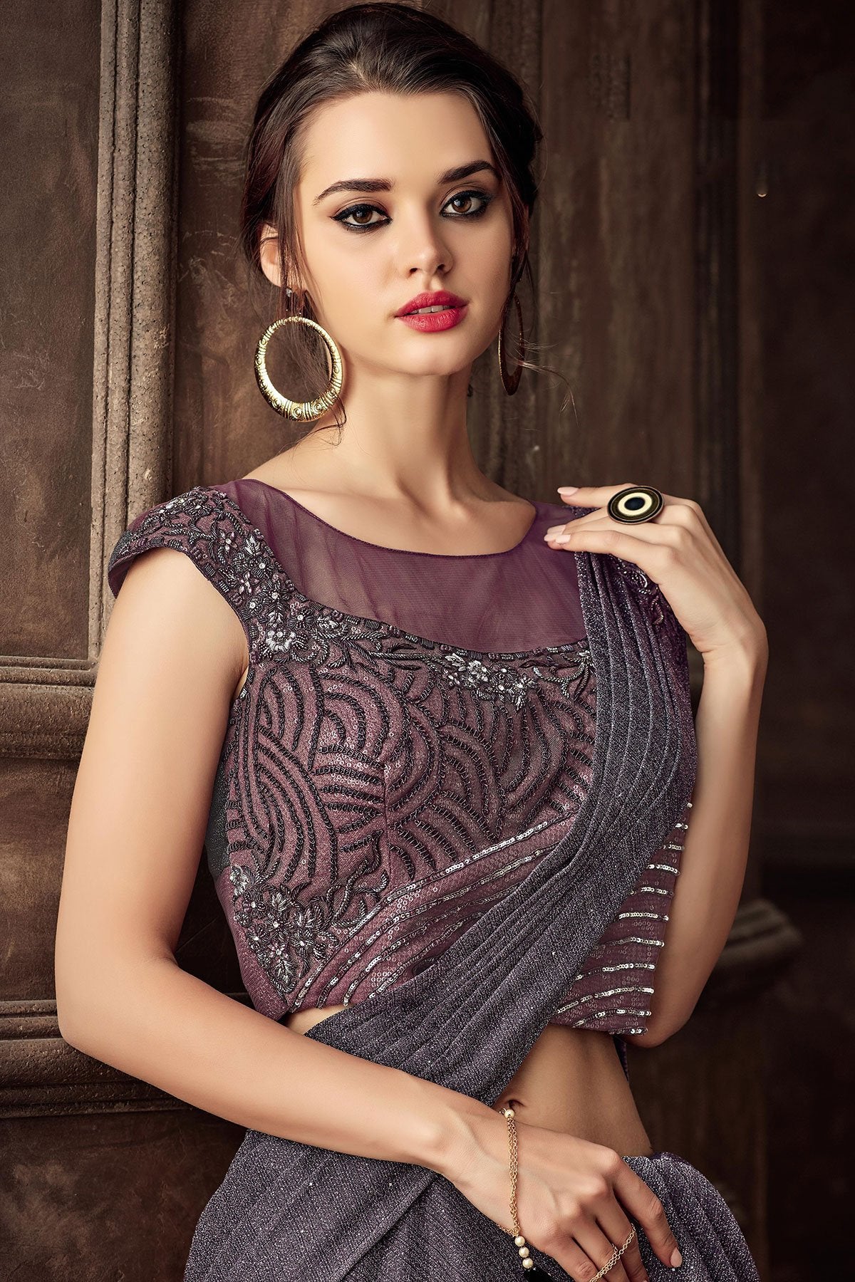 Lavender colored Lehenga with net Blouse