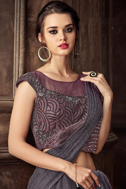 Lavender colored Lehenga with net Blouse