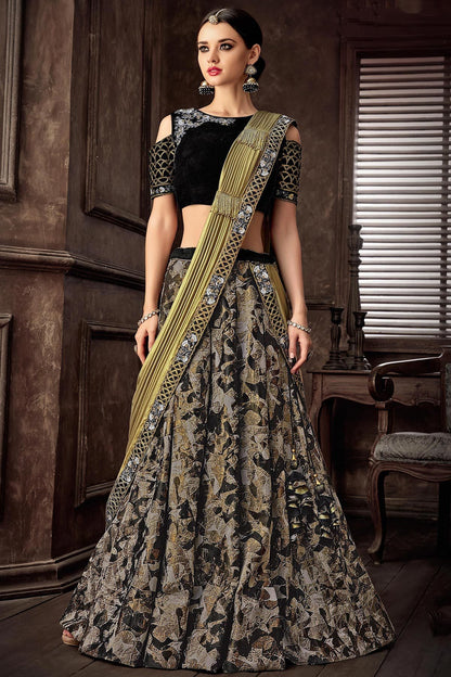 Black Gray Lehenga set with Golden Dupatta
