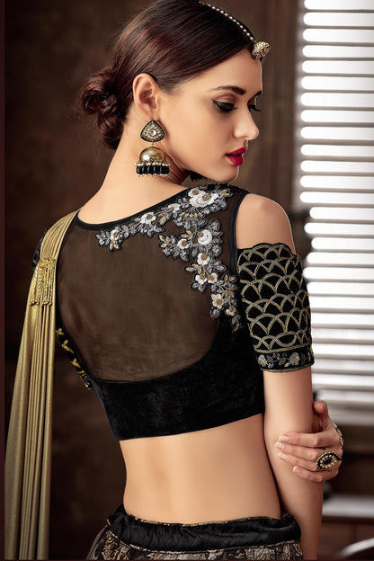 Black Gray Lehenga set with Golden Dupatta
