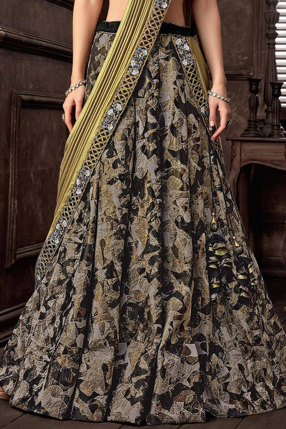 Black Gray Lehenga set with Golden Dupatta