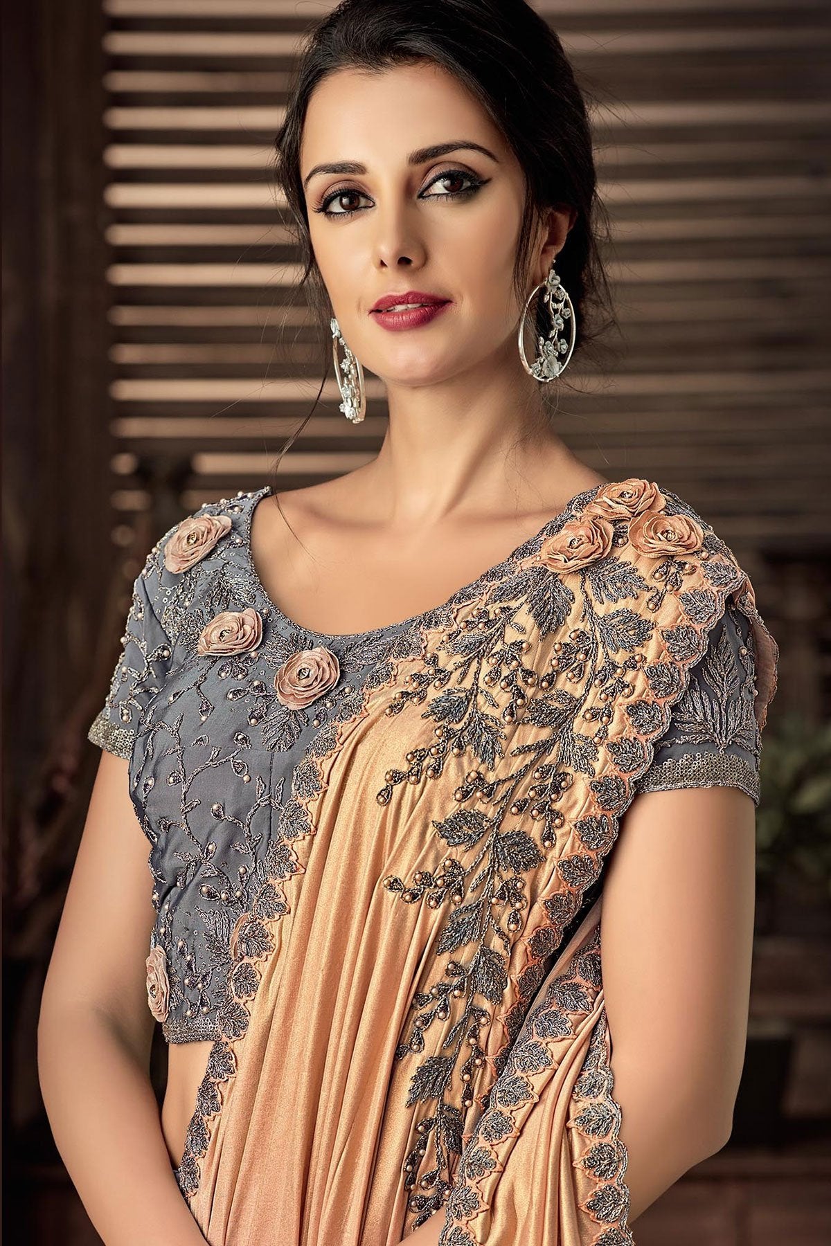 Grey Lehenga set with Peach Dupatta