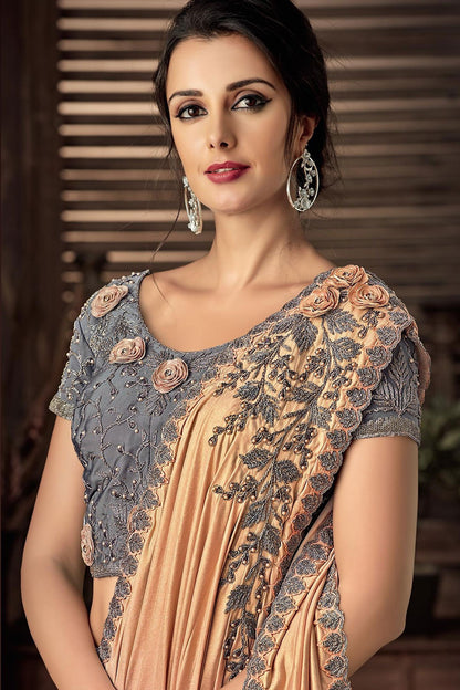 Grey Lehenga set with Peach Dupatta