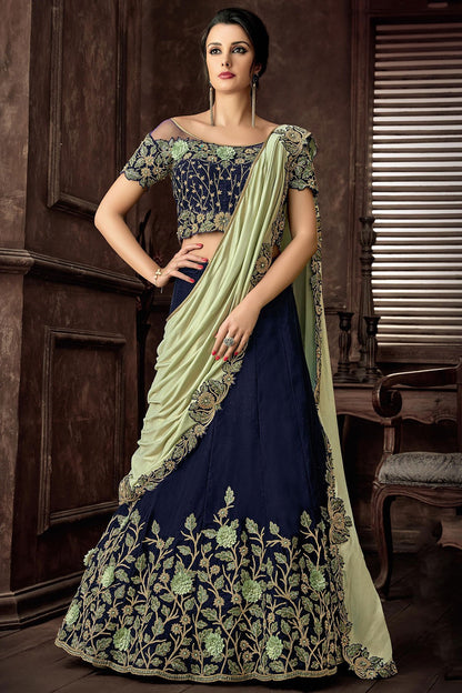 Blue Velvet Party Wear Lehenga set