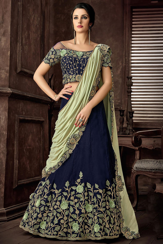 Blue Velvet Party Wear Lehenga set