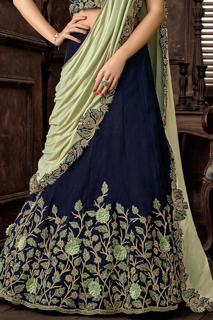 Blue Velvet Party Wear Lehenga set