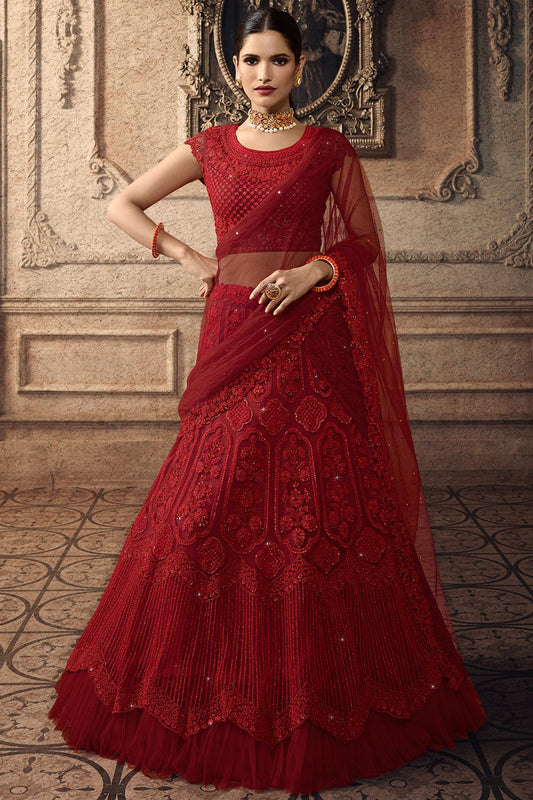 Scarlet Red Designer Net Lehenga Choli Set