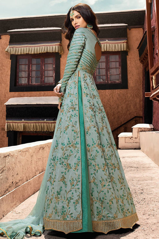 Sea Blue Party Designer Anarkali Suit