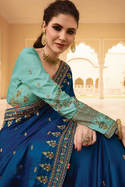 Shapphire and Sky Blue Designer Silk Sari
