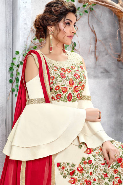 Silk Off White Designer Straight Suit