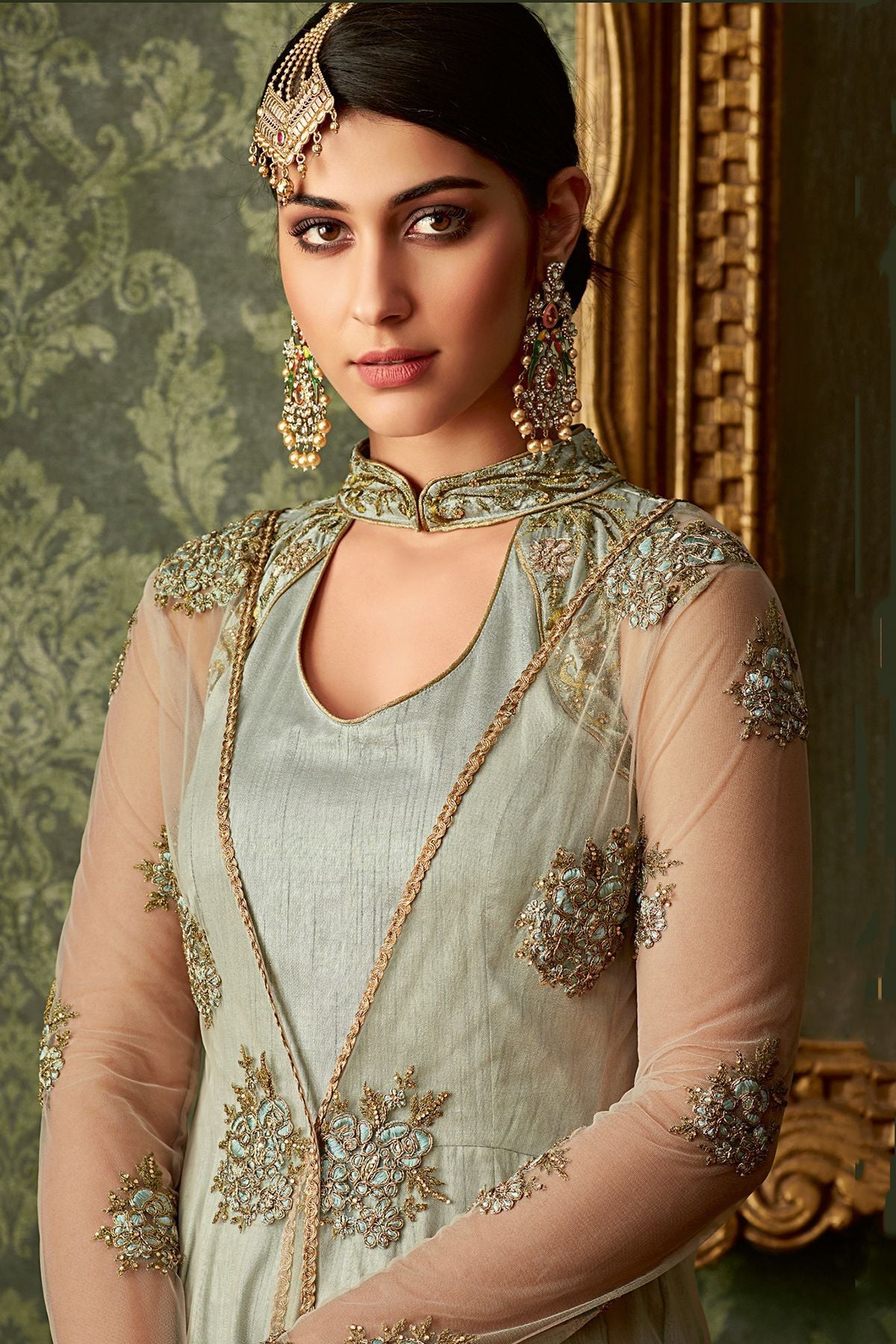 Silver Embroidered Party Wear Anarkali Suit