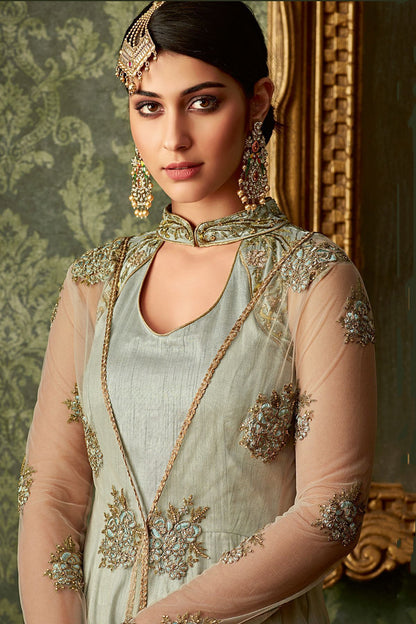 Silver Embroidered Party Wear Anarkali Suit