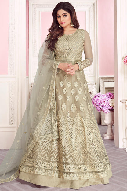 Silver Grey Designer Anarkali Suit