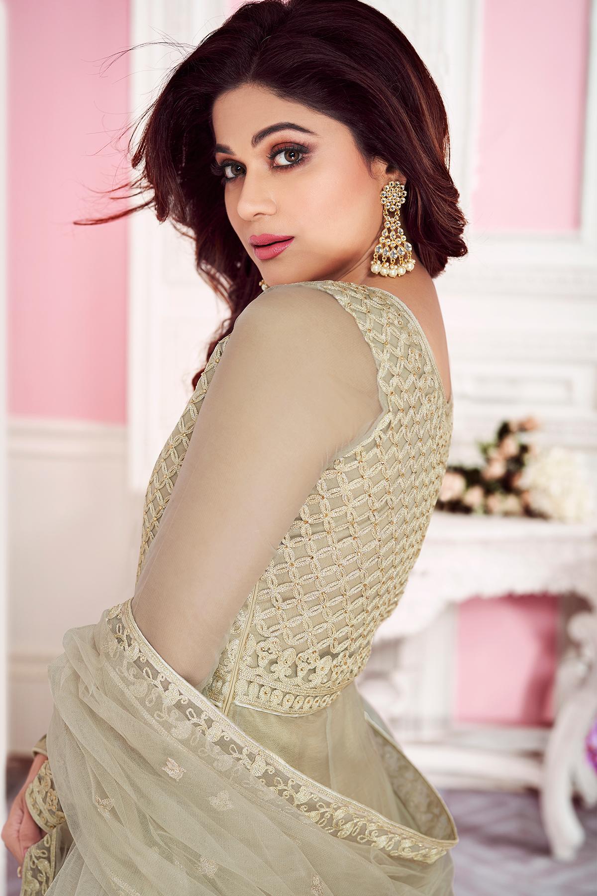 Silver Grey Designer Anarkali Suit