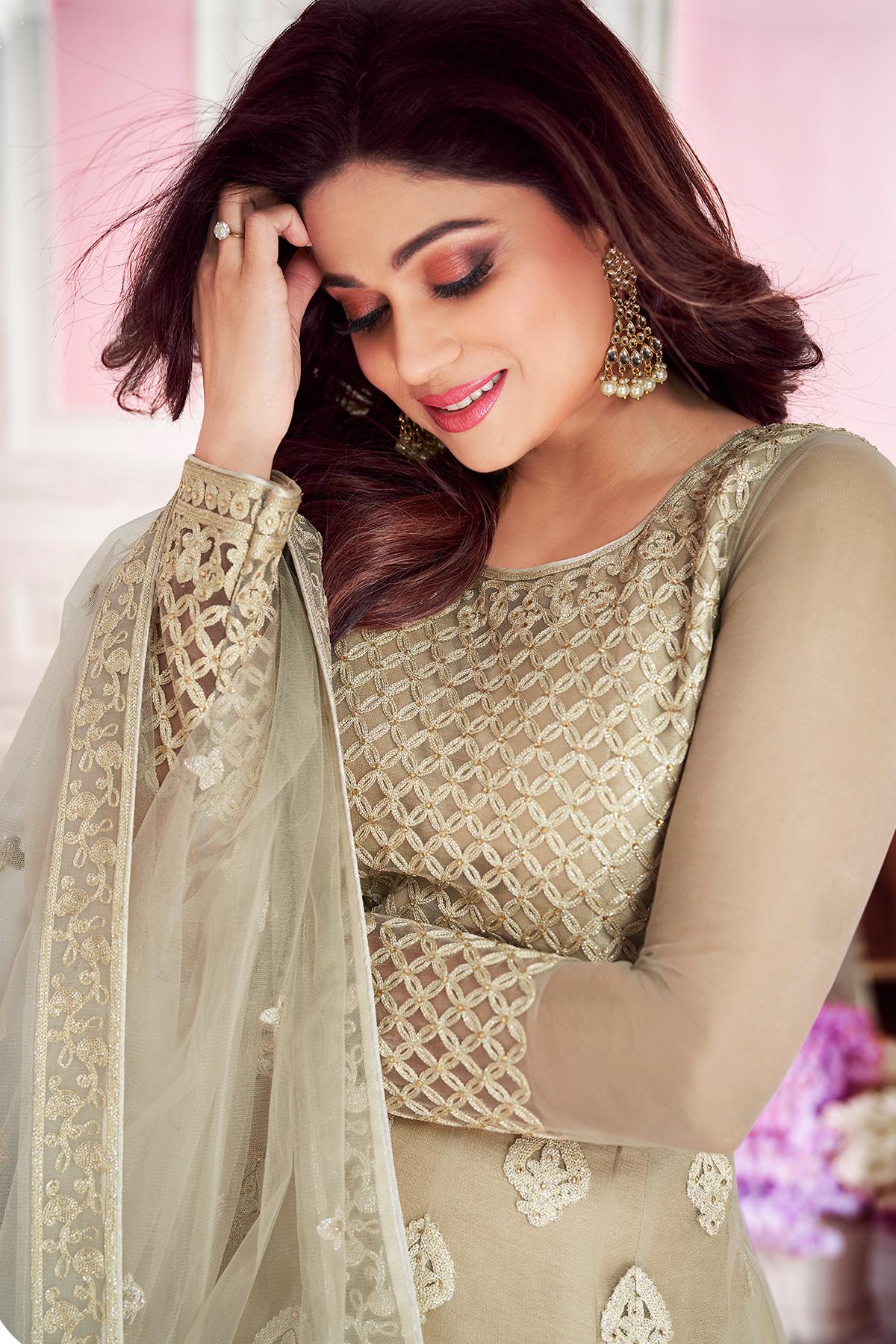 Silver Grey Designer Anarkali Suit