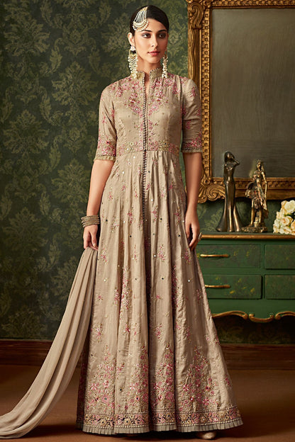 Silver Grey Embroidered Slit Cut Suit