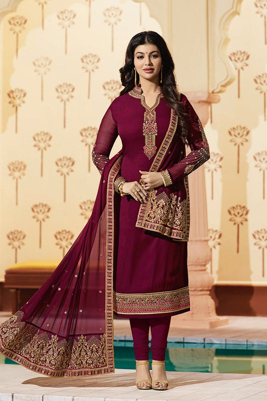 Magenta Pure Georgette Suit with Embroidery and Swarovski Work