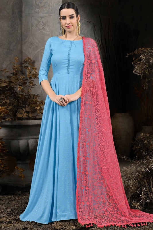 Sky Blue Cotton Designer Gown