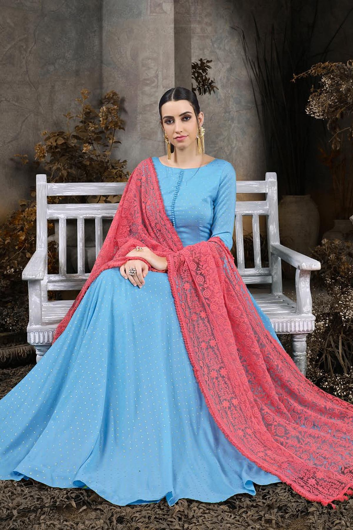Sky Blue Cotton Designer Gown