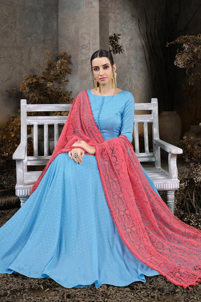 Sky Blue Cotton Designer Gown