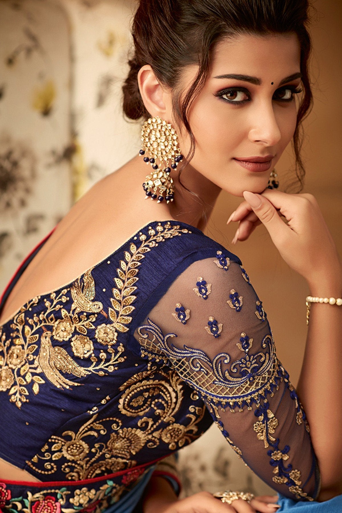 Sky Blue Designer Party Wear Silk Sari