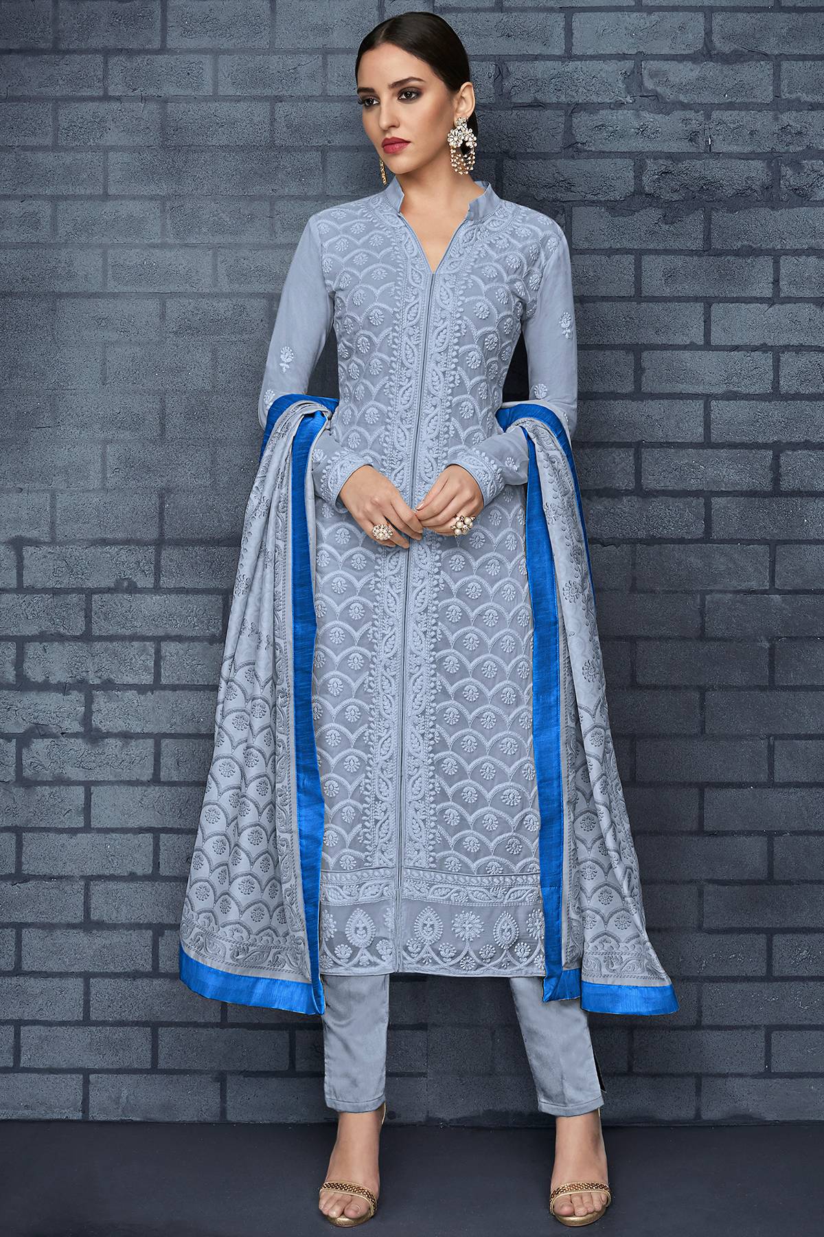 Sky Blue Georgette Lakhnavi Straight Suit