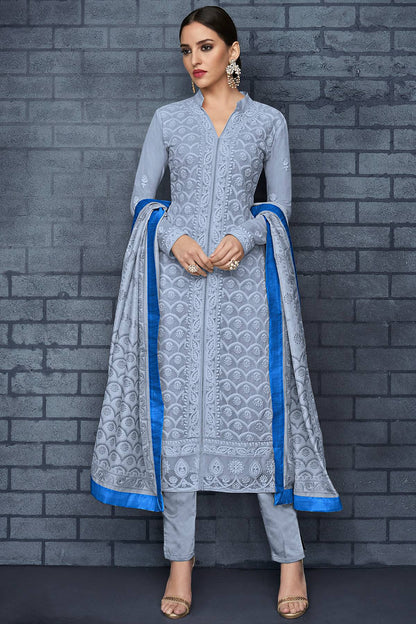 Sky Blue Georgette Lakhnavi Straight Suit