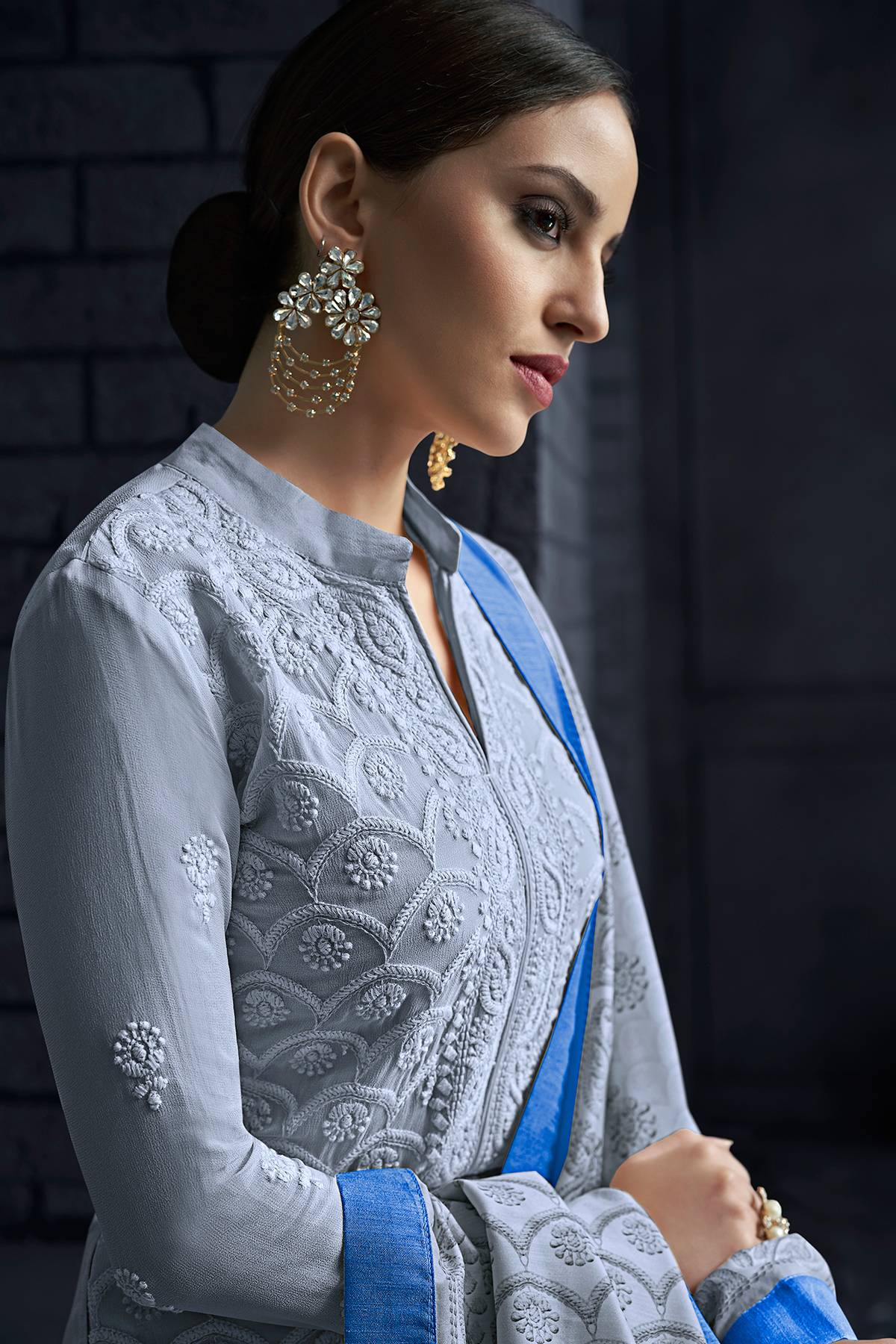 Sky Blue Georgette Lakhnavi Straight Suit