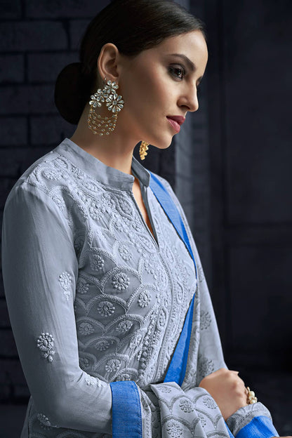 Sky Blue Georgette Lakhnavi Straight Suit