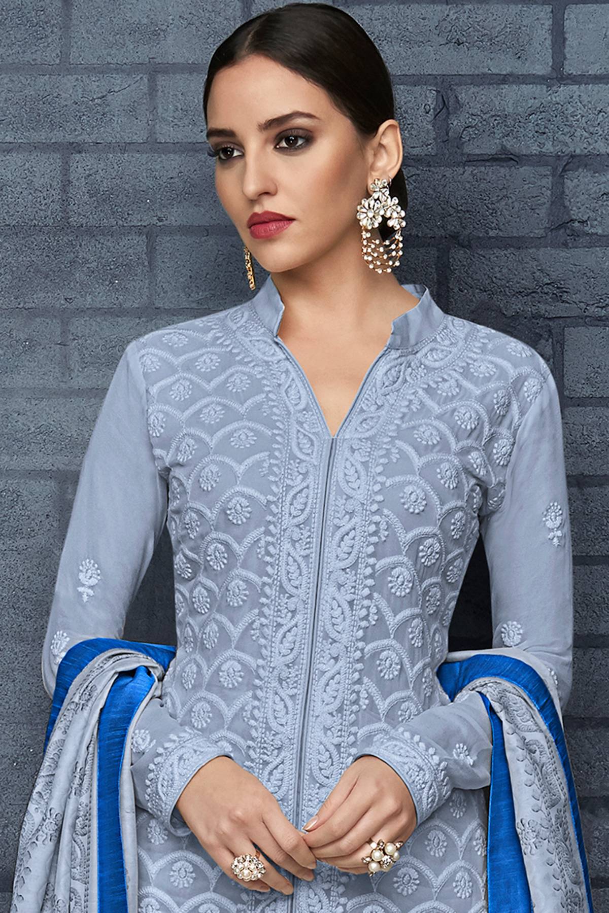 Sky Blue Georgette Lakhnavi Straight Suit