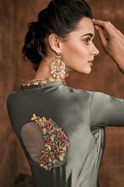 Slate Grey Reyon Party Wear Anarkali Suit