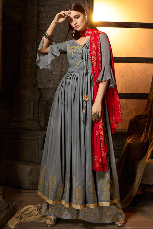 Stunning Grey Designer Palazzo Suit