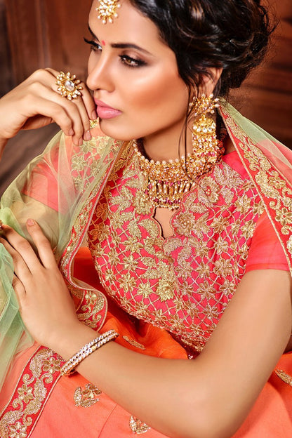 Fiery Red Lehenga set with elegant goldwork