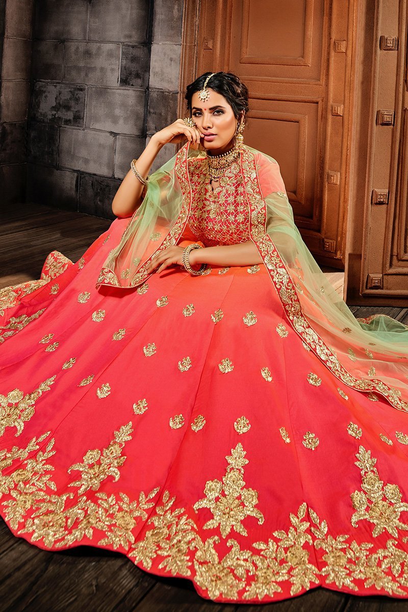 Fiery Red Lehenga set with elegant goldwork