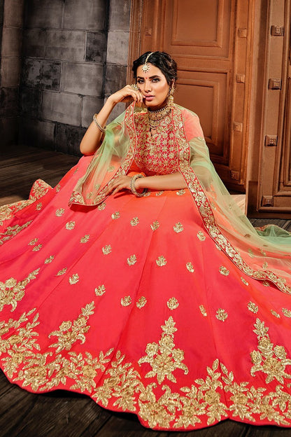 Fiery Red Lehenga set with elegant goldwork