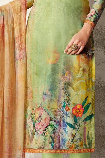 Apple and Lime Green Satin Printed Suit
