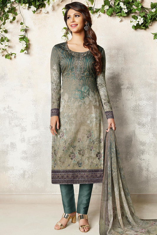 Gray and Lavender shaded Satin printed Suit