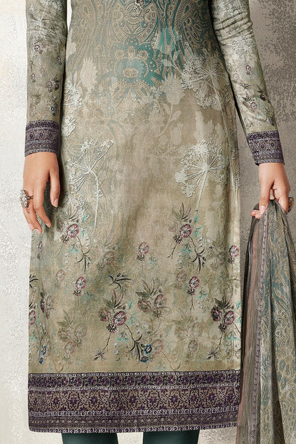 Gray and Lavender shaded Satin printed Suit