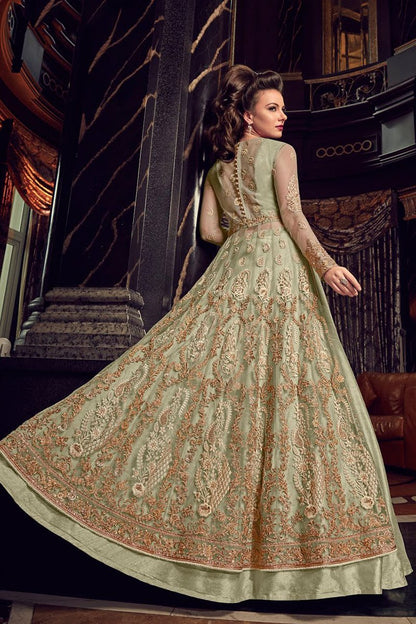 Light Green With Gold Embroidered Party wear Anarkali Suit