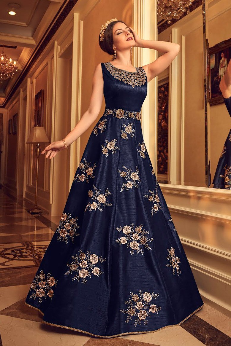 Blue With Detailed Bunch Embroidered Party Wear Anarkali Suit