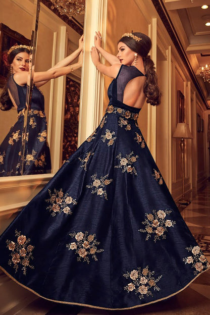 Blue With Detailed Bunch Embroidered Party Wear Anarkali Suit